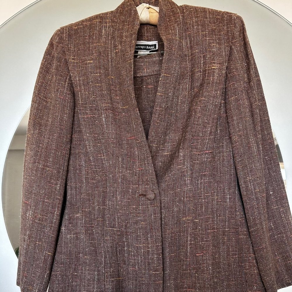 Jeffrey Barr Designer custom 2 piece jacket and skirt imported fabric size P